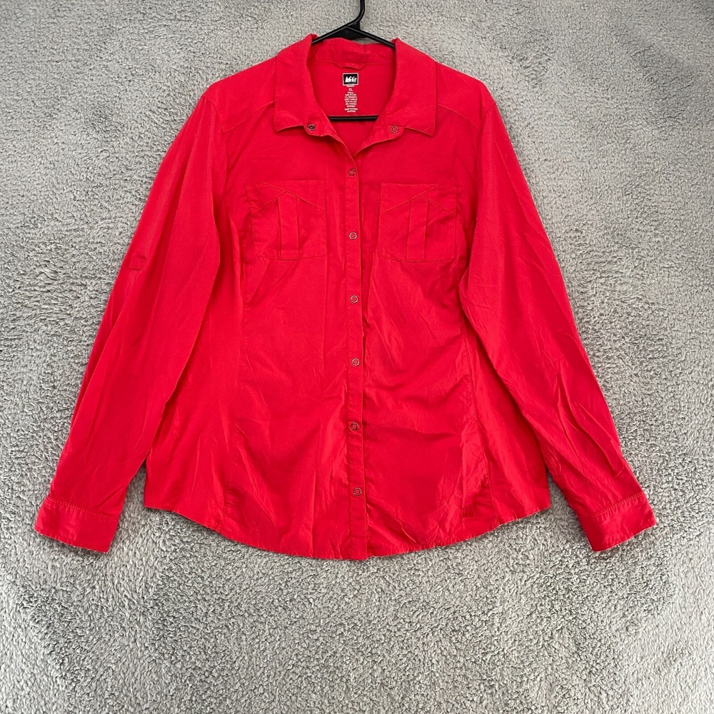 REI Hiking Top Womens XL Pink Long Sleeve Nylon Stretch UPF Shirt Roll Tab